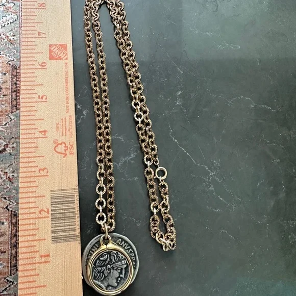 Vintage 1980s Gold Plated Statement Chain Necklace with Coin Pendant - Picture 6 of 11